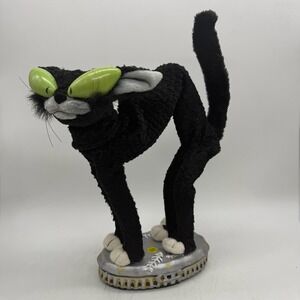 Gemmy Fraidy Cat Animated Singing Halloween Decoration Black Green Eyes Flawed